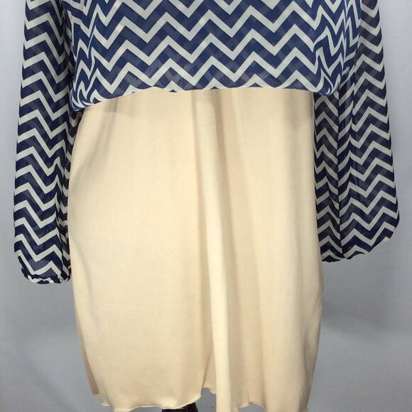 Speechless Shift Dress Large Blue Chevron Tunic Long Sleeve Overlay V Neck - Picture 14 of 14